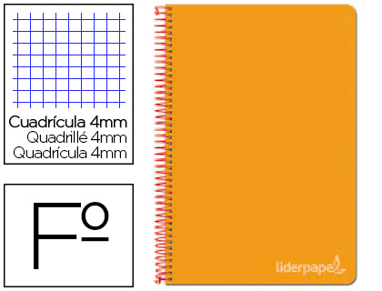 Cuaderno espiral Liderpapel Witty Folio tapa dura 80h 75g c/4mm. color naranja